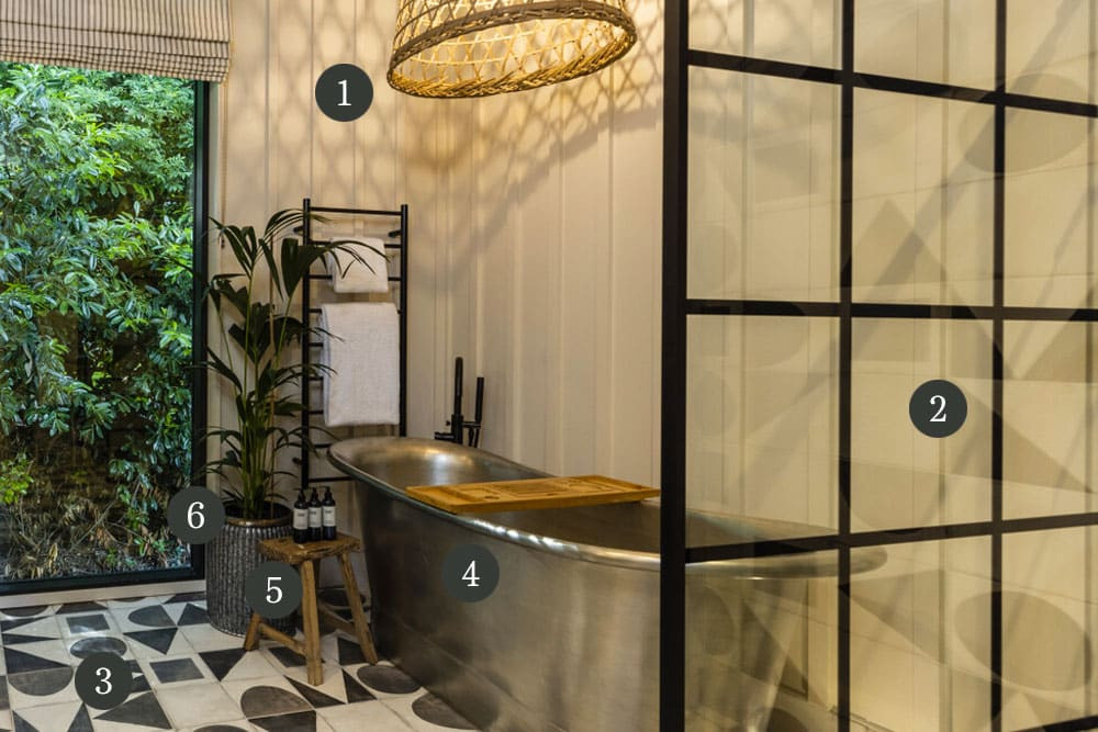 Image of bathroom with labeled furniture 