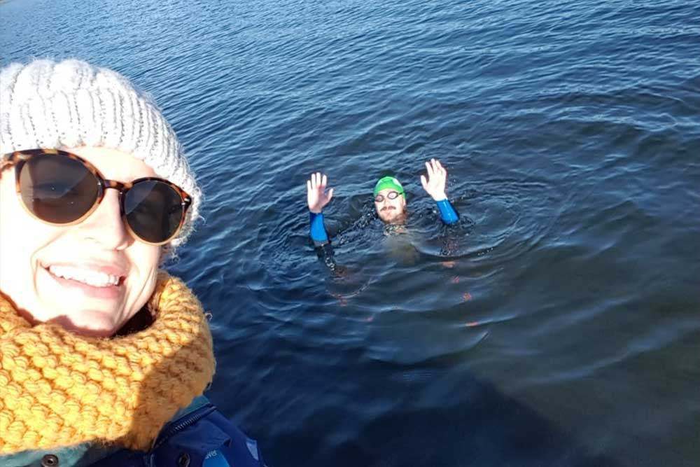 Alex Lester finishes wild swim
