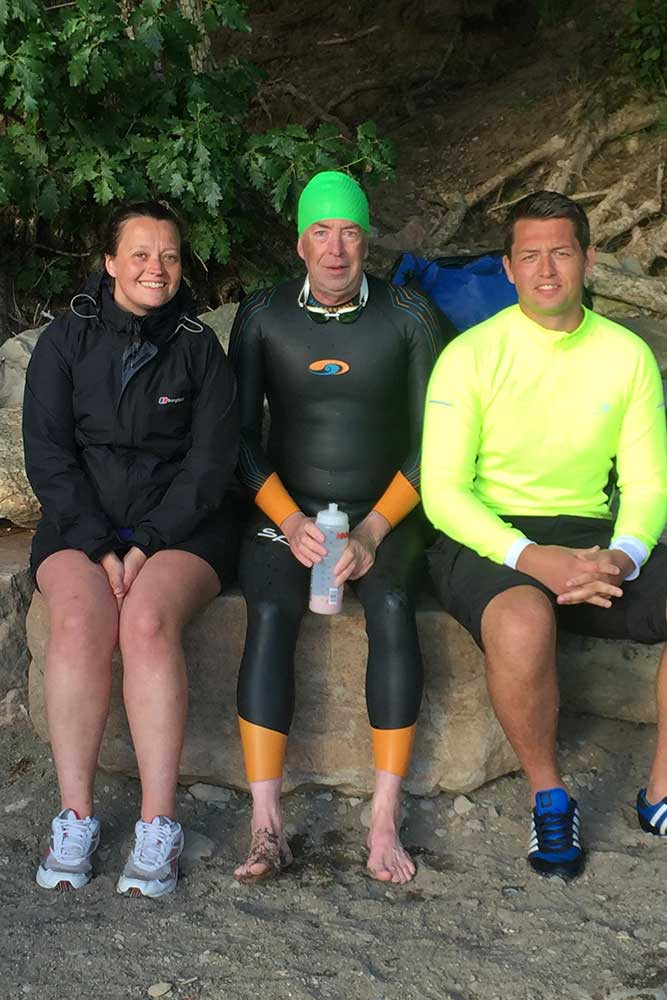 John mather rests after swimming ullswater