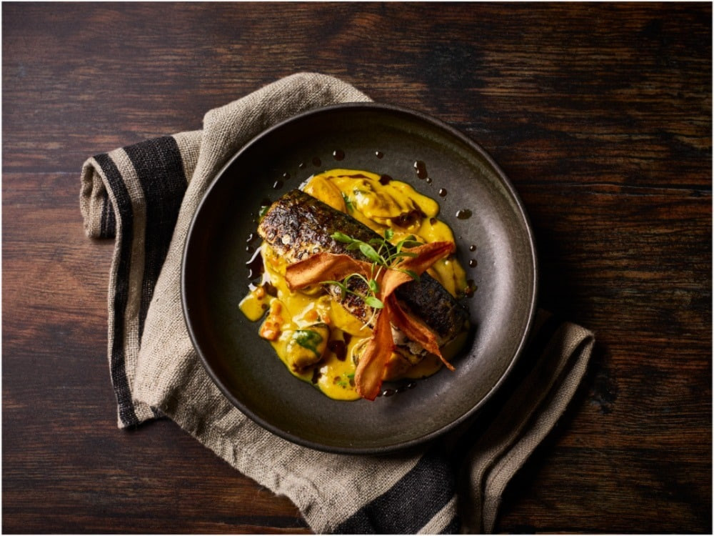 Image of Mackrel with curried mussel broth