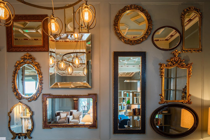 Wall of mirrors in the library
