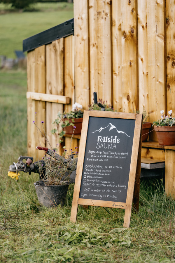 Outside of fellside sauna at Another Place, The Lake in Ullswater