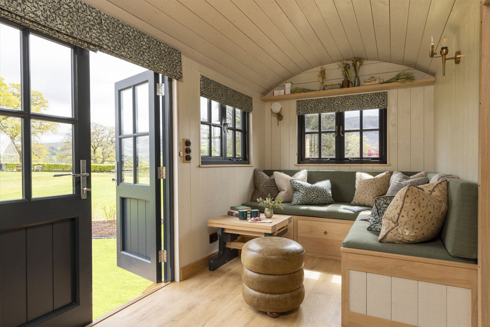 family shepherds hut living room