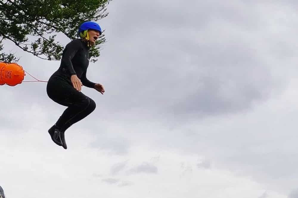 Jo Whiley jumping into water
