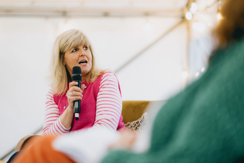 Jo Moseley talking at Fells and Flow festival at Another Place, The Lake