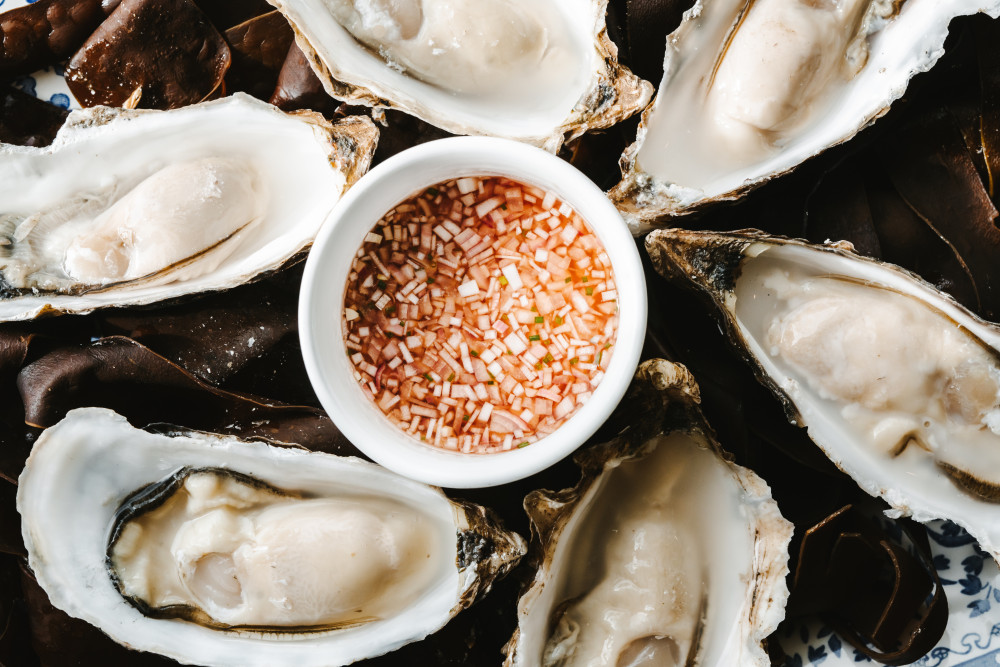 Oysters served at 18 Bar and restaurant at Another Place, The Machrie